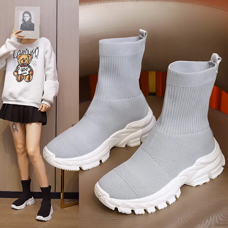 Women's Short Boots Fashion Thick Bottom Elastic Cloth Sock Shoes Casual Woman Sneakers Light Non-slip Mesh High Top Sports Shoe
Women's Short Boots Fashion Thick Bottom Elastic Cloth Sock Shoes Casual Woman Sneakers Light Non-slip Mesh High Top Sports Shoe