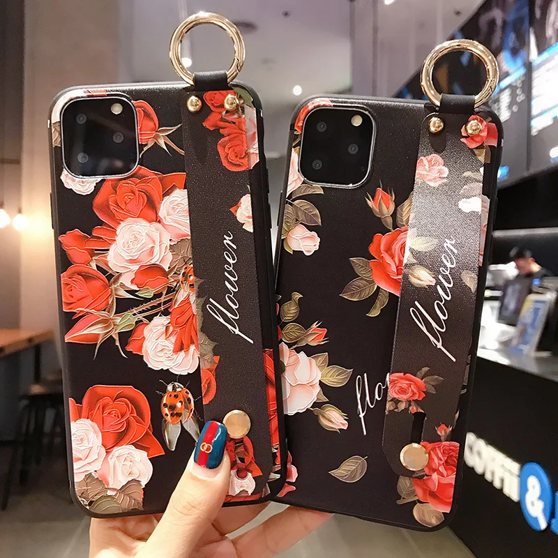 

Wristband Luxury Phone holder Case For Itel A17 A56 A58 S17 P17 A27 Phone Cases Coque Fundas Flower Bags