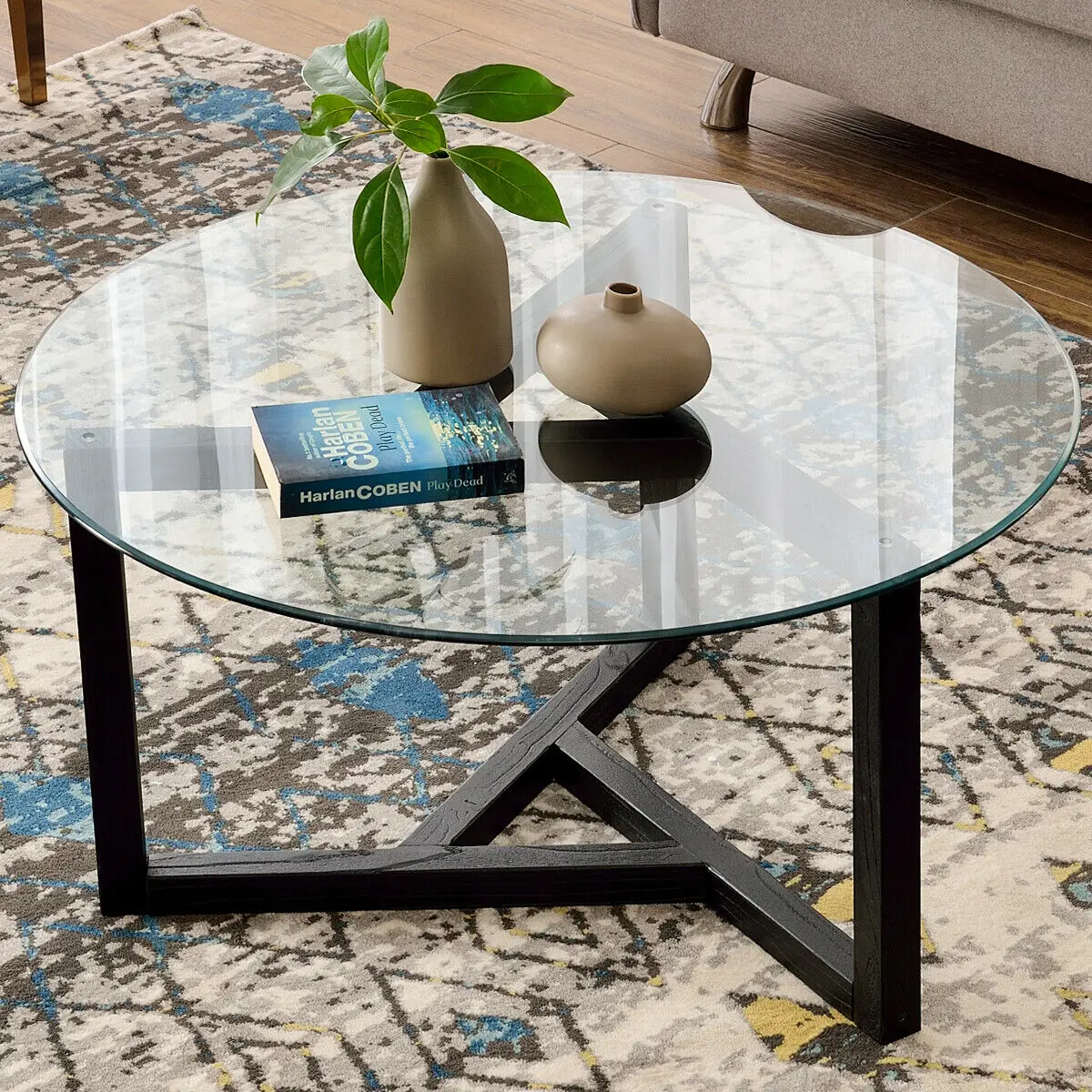 Round Glass Coffee Table Modern Cocktail Table Easy Assembly Sofa Table for Living Room with Tempered Glass Top Sturdy Wood Base
Round Glass Coffee Table Modern Cocktail Table Easy Assembly Sofa Table for Living Room with Tempered Glass Top Sturdy Wood Base