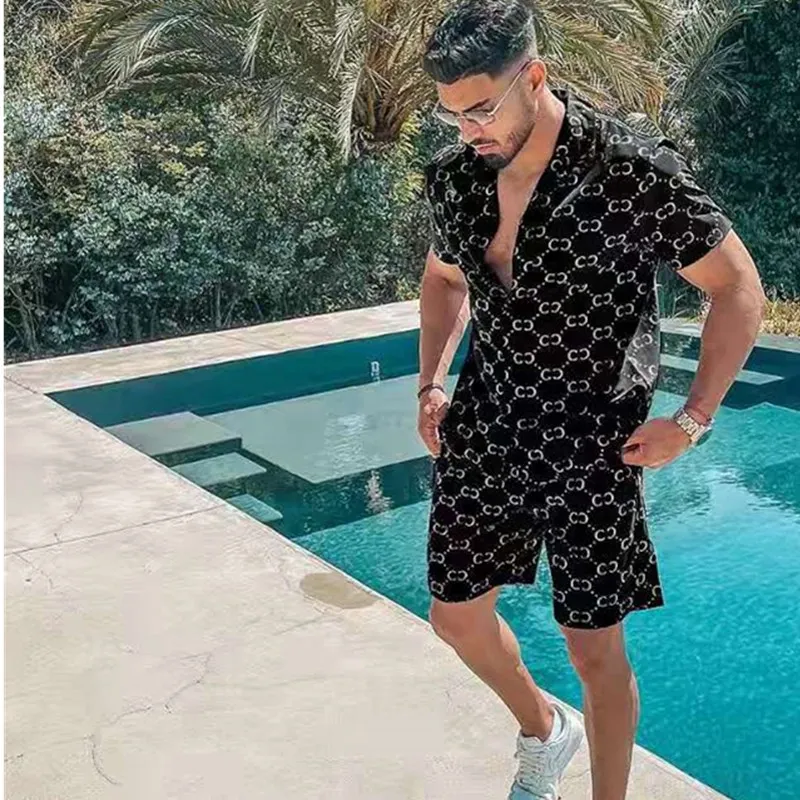 Fashion Men Hawaiian Sets Summer Printing Short Sleeve Button Shirt Beach Shorts Black Two Set Casual Holiday Mens 2 Piece Suit
Fashion Men Hawaiian Sets Summer Printing Short Sleeve Button Shirt Beach Shorts Black Two Set Casual Holiday Mens 2 Piece Suit