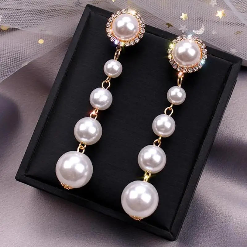 

Pearl Earrings Women's Fashionable Temperament Long Silver Pin Earrings New Internet Celebrity Simple Eardrops