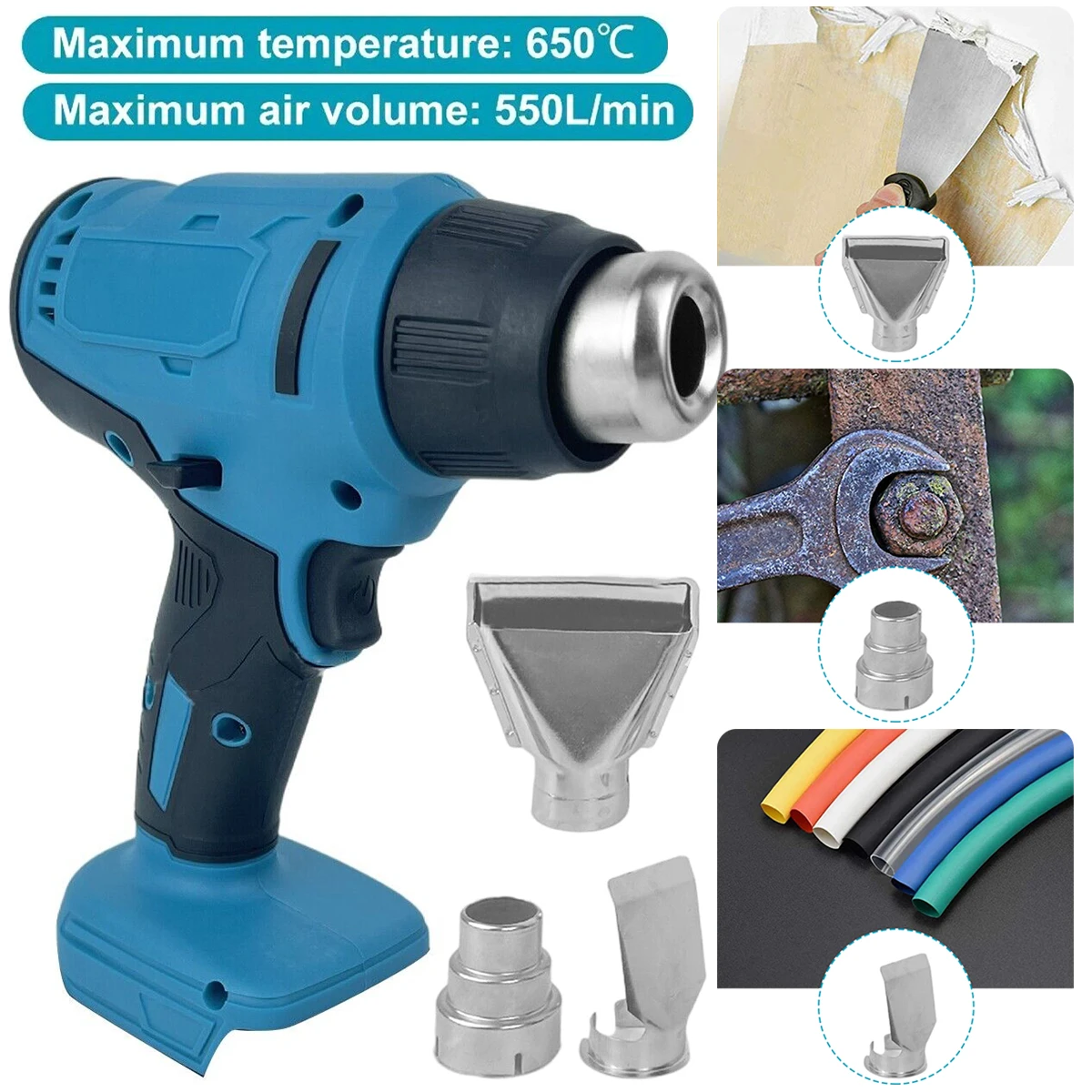 Cordless Air Heater 2500W Professional Electric Air Heater with 3 Nozzles and LED Light Handheld Heat Shrink Blower Power Tool
Cordless Air Heater 2500W Professional Electric Air Heater with 3 Nozzles and LED Light Handheld Heat Shrink Blower Power Tool