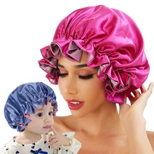 Bonnet‘s for Mammy and Baby High-Quality Satin Bonnet Cap Double Layer Silky Big Bonnet for Lady Sleep Cap Head Wrap