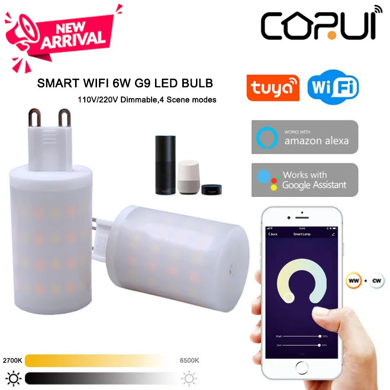 

CORUI Tuya WiFi Smart LED Lamp Dimmable 6W Smart Light Work With Smart Home Alexa Google Home Gadgets For Bedroom Living Room