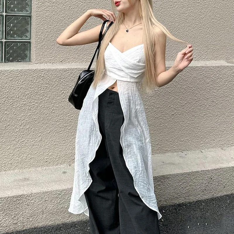 Sean Tsing® Chic Camisole Long Shirts Women Sleeveless V-neck Cross Solid Color Pullover Streetwear Y2K Holiday Tops Summer
Sean Tsing® Chic Camisole Long Shirts Women Sleeveless V-neck Cross Solid Color Pullover Streetwear Y2K Holiday Tops Summer
