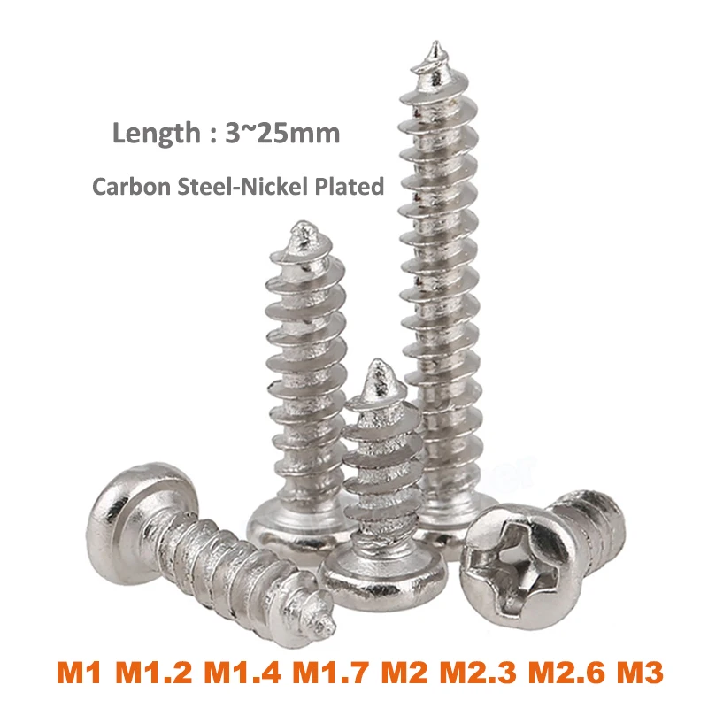 50-200pcs M1-M3 Mini Cross Recessed Round Pan Head Self Tapping Screws Phillips Button Head Wood Screw Small Nails Nickel Plated
50-200pcs M1-M3 Mini Cross Recessed Round Pan Head Self Tapping Screws Phillips Button Head Wood Screw Small Nails Nickel Plated