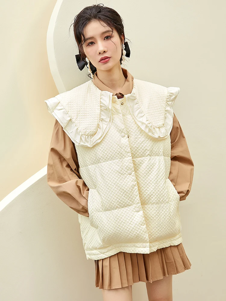 Пуховик женский с кукольным воротником, однобортный Свободный жилет в Корейском стиле без рукавов, пальто на белом утином пуху, осень/зима 
Пуховик женский с кукольным воротником, однобортный Свободный жилет в Корейском стиле без рукавов, пальто на белом утином пуху, осень/зима