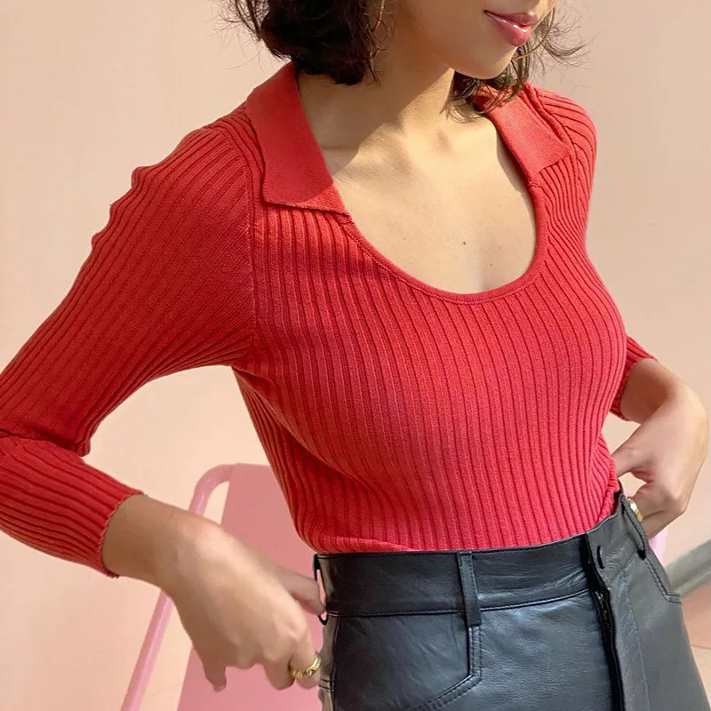 Casual Fall/winter New Fashion Women's Solid Color Lapel Slim Short Bottoming Shirt Women 2021 Lapel Long-sleeved Knitted Top
Casual Fall/winter New Fashion Women's Solid Color Lapel Slim Short Bottoming Shirt Women 2021 Lapel Long-sleeved Knitted Top