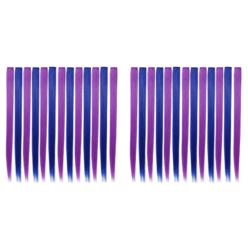 26 Pcs Colored Party Highlights Colorful Clip In Hair Extensions 55Cm Straight Synthetic Hairpieces, Purple + Blue
26 Pcs Colored Party Highlights Colorful Clip In Hair Extensions 55Cm Straight Synthetic Hairpieces, Purple + Blue