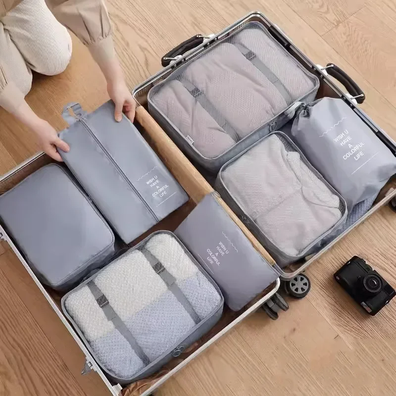 

Дорожная сумка для хранения 7 шт., вместительный дорожный чемодан, органайзер для сортировки багажа, одежды, магнитный куб