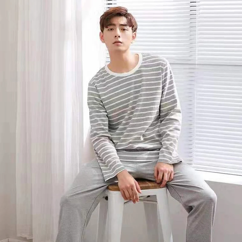 Sleepwear Trousers Men's 2 Pieces O-neck Nightwear Lounge Soft Set Letter Homewaer Long Striped Lattice Print Sleeve Pajamas
Sleepwear Trousers Men's 2 Pieces O-neck Nightwear Lounge Soft Set Letter Homewaer Long Striped Lattice Print Sleeve Pajamas