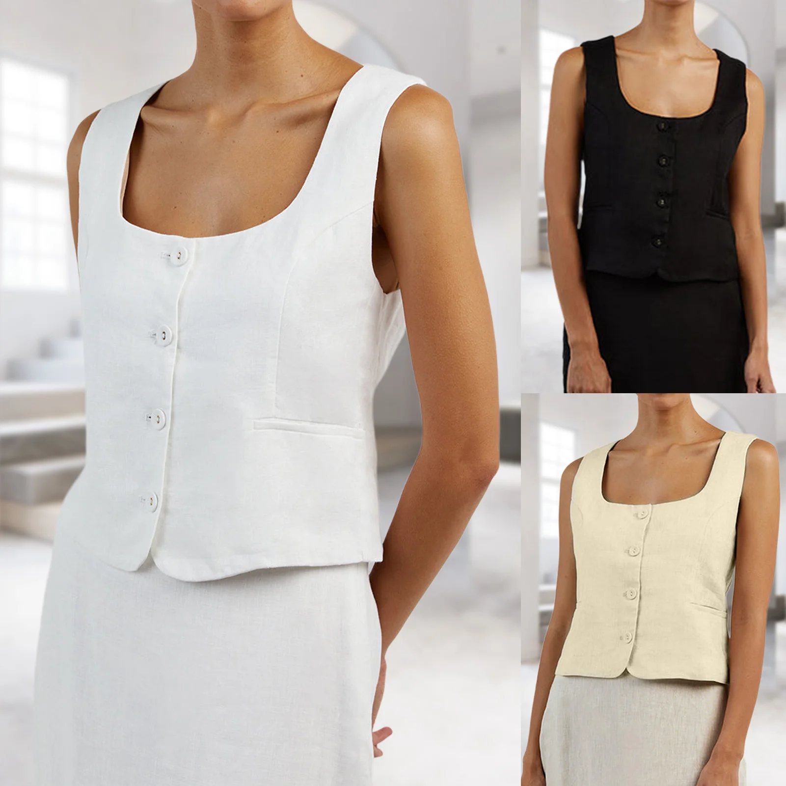 Women's Vest Solid Color Sleeveless Square Neck Single-breasted Waistcoats Casual Y2k Streetwear Simple Slim Jacket Waistcoat
Women's Vest Solid Color Sleeveless Square Neck Single-breasted Waistcoats Casual Y2k Streetwear Simple Slim Jacket Waistcoat