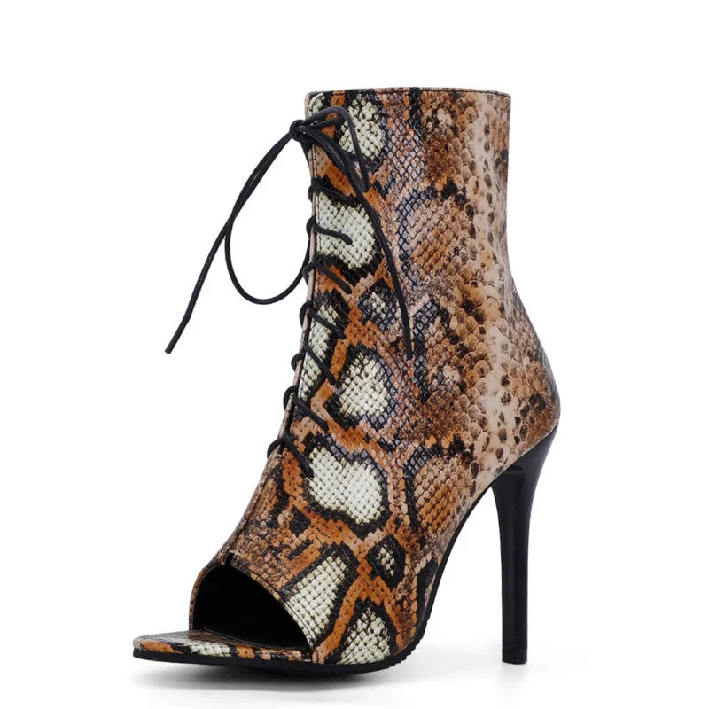 

Ankle Boots Peep Toe Cross Tied Animal Prints Sexy Mordern Women Booties Solid Spring Autumn Summer New 2021 Pumps Concise Shoes