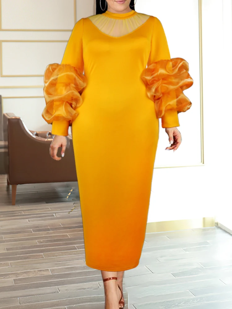 Women Maxi Dresses Long Lantern Sleeve Patchwork Yellow Bodycon Ladies Celebrate Event Occasion Dinner Party Robes with Slit
Women Maxi Dresses Long Lantern Sleeve Patchwork Yellow Bodycon Ladies Celebrate Event Occasion Dinner Party Robes with Slit