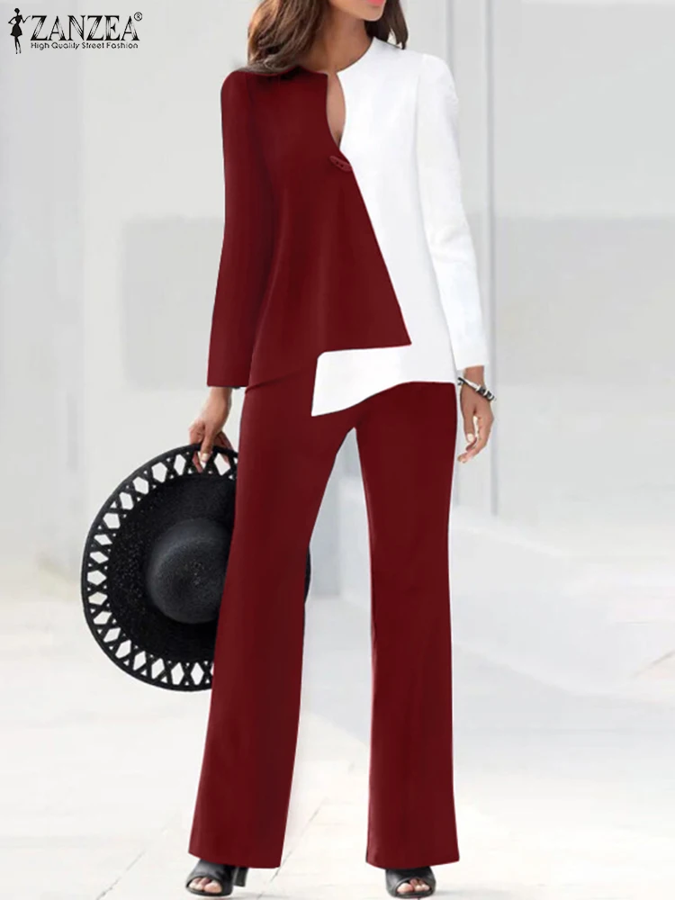 Spring Urban Tracksuit ZANZEA Two Piece Sets Fashion Women Long Sleeve Patchwork Blouse Office Work Pant Sets Outifits Suits
Spring Urban Tracksuit ZANZEA Two Piece Sets Fashion Women Long Sleeve Patchwork Blouse Office Work Pant Sets Outifits Suits
