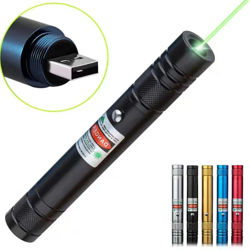 

High Powerful USB Green Laser Torch Pointer 532nm Continuous Line Red Dot Lasers View 10000m For Hunting lazer Potente Puss Toy