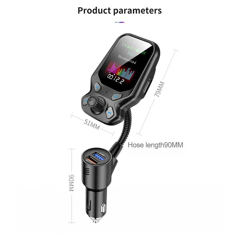 

1.8in Colour Screen Bluetooth FM Transmitter 12V~24V Car FM Transmitter 87.5MHz-108MHz QC3.0 Fast Charging Wireless New