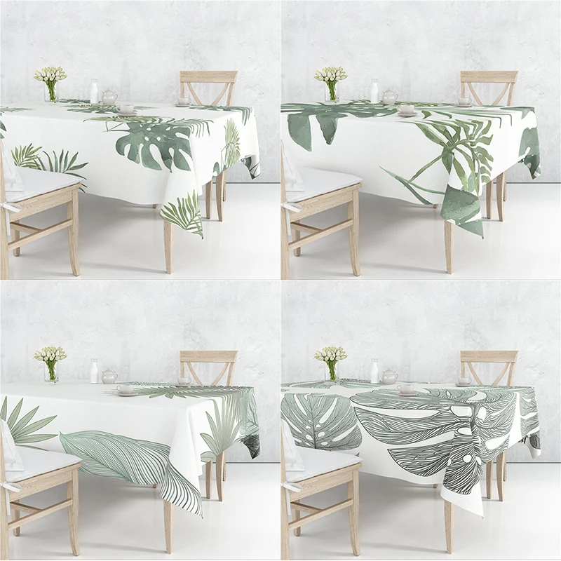 

Nature Plants Leaves Birds White Flax Linen Tablecloth Dustproof Cover Heat Resistant For Kitchen Dining Room Multiple Sizes