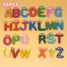 26PCS/1Set Letters Cartoon Educational Toy home decoration Children Wooden Fridge Magnet For Kids Message Holder Home Decor Home