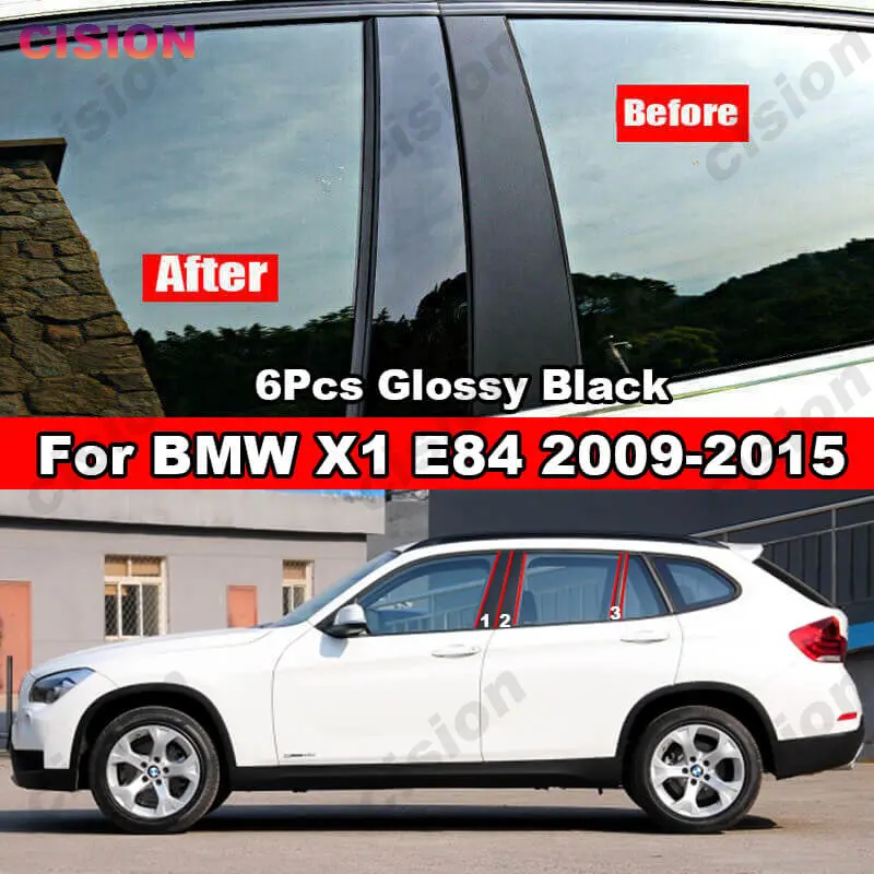 

Window Door Column Center B C Pillar Post Cover Trim For BMW X1 E84 2009-2015 Glossy Black Carbon Fiber Mirror Effect PC Sticker