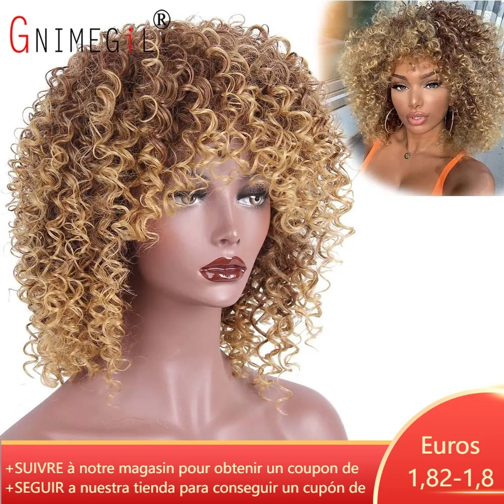 GNIMEGIL Afro Kinky Curly Bob Wig with Bangs Synthetic Hair Ombre Blonde Wig Short Bounce Curl Brown Fluffy Wigs for Black Women
GNIMEGIL Afro Kinky Curly Bob Wig with Bangs Synthetic Hair Ombre Blonde Wig Short Bounce Curl Brown Fluffy Wigs for Black Women