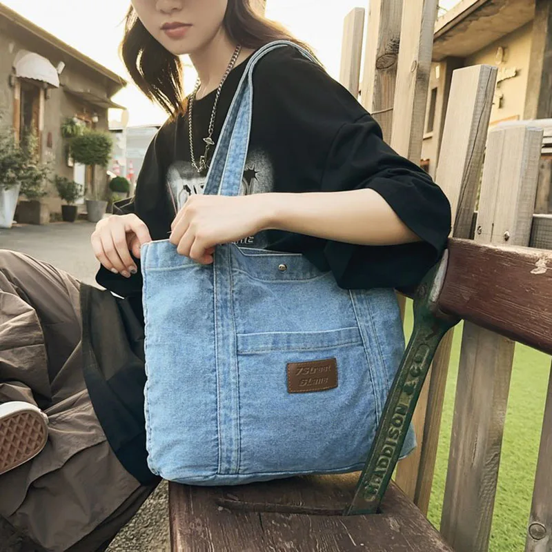 Washed Denim Jeans Tote Bag For Women Large Capacity Girls Shoulder Bags Vintage Shopping Bag Casual Female Travel Handbags
Washed Denim Jeans Tote Bag For Women Large Capacity Girls Shoulder Bags Vintage Shopping Bag Casual Female Travel Handbags