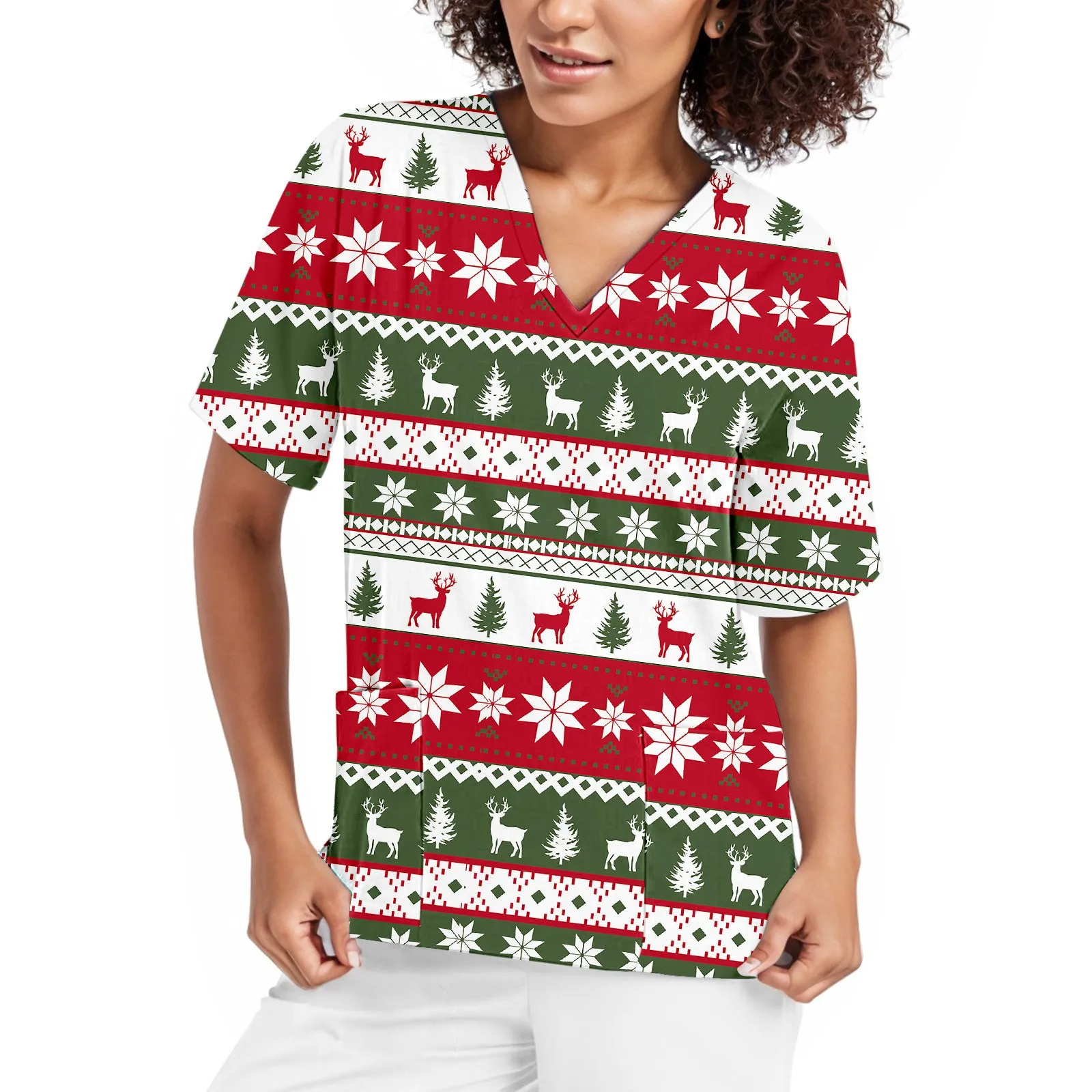 Womens Christmas Short Sleeve V Neck Snowman Deer Printed Top Nursed Working T Shirts Blouse With Pockets Holiday T Shirt
Womens Christmas Short Sleeve V Neck Snowman Deer Printed Top Nursed Working T Shirts Blouse With Pockets Holiday T Shirt