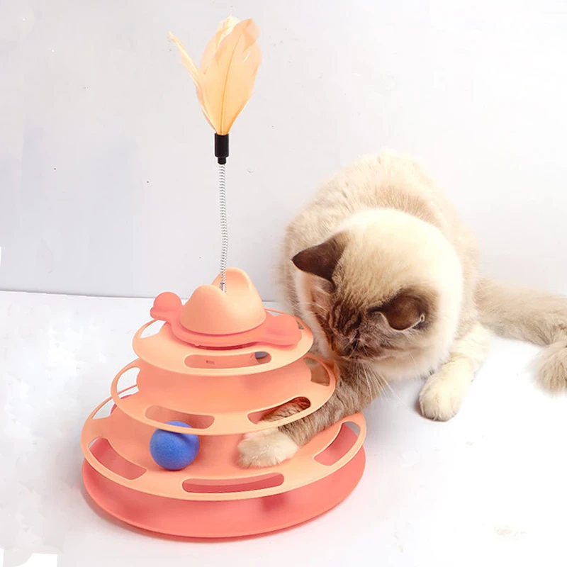 

Cat Toys Roller 3-Level Turntable Fun Interactive Cats Toy Puzzle Brain Eliminate Boredom Feathers Tease Cat Catcher Stick
