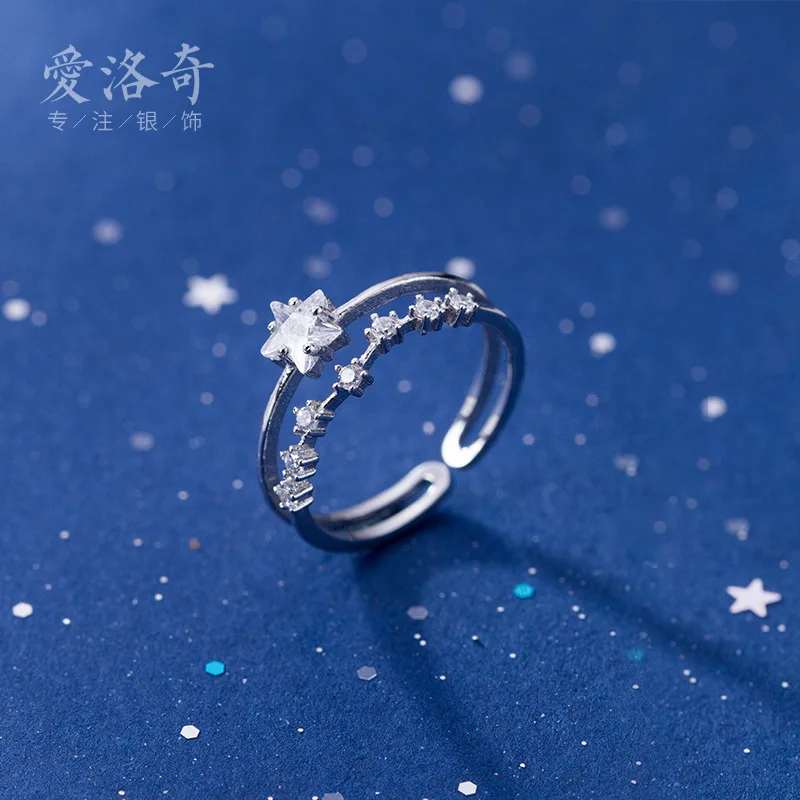 925Silver Ring Women's Korean-Style Mori Style Diamond Double Circles Star Open Ring Sweet Star Forefinger Ring
925Silver Ring Women's Korean-Style Mori Style Diamond Double Circles Star Open Ring Sweet Star Forefinger Ring