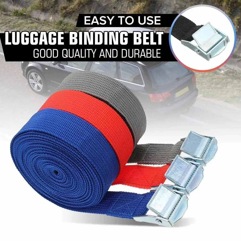 

2M Buckle Tie-Down Belt Cargo Straps with Metal Buckle Tow Rope Strong Ratchet Belt for Luggage Bag Motorcycle Car Accessories