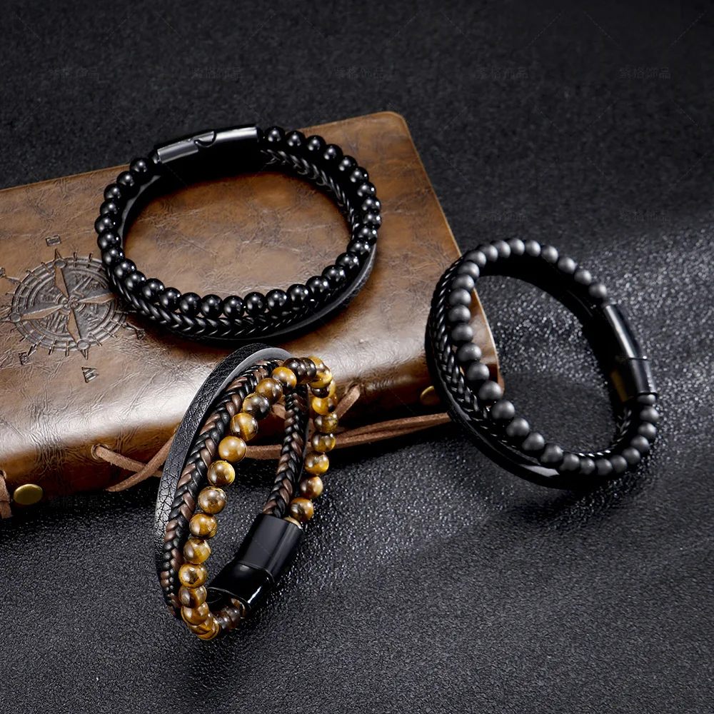 Men Stainless Steel Bracelet Frosted Black Bile Natural Tiger Eye Stones Weave Leather Magnetic Buckle Material Fashion Jewelry
Men Stainless Steel Bracelet Frosted Black Bile Natural Tiger Eye Stones Weave Leather Magnetic Buckle Material Fashion Jewelry