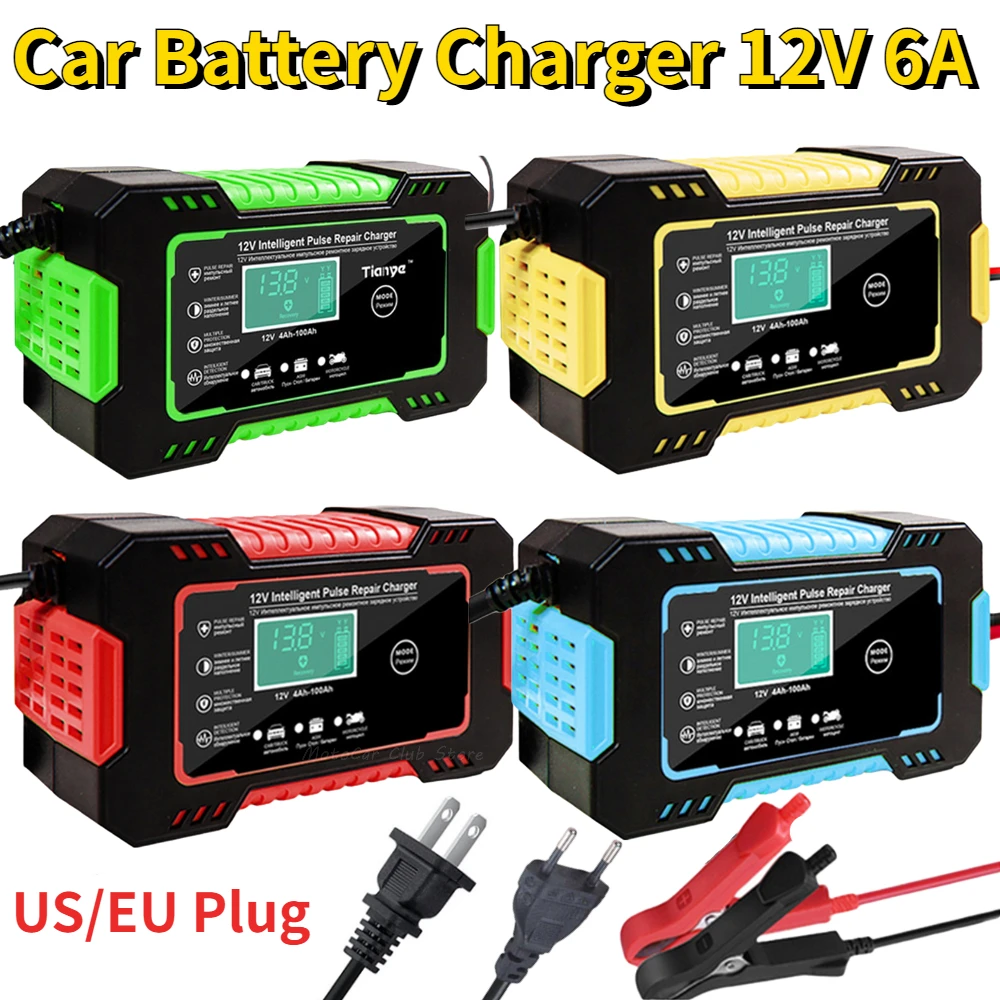 

Car Battery Charger 12V 6A LCD Screen Pulse Repair Fast Power Charging Wet Dry Lead Acid Digital Display for Automobile Truck