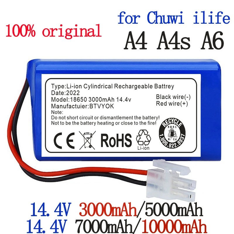 Original Rechargeable ILIFE Battery 14.8V 7000mAh robotic vacuum cleaner accessories parts for Chuwi ilife A4 A4s A6
Original Rechargeable ILIFE Battery 14.8V 7000mAh robotic vacuum cleaner accessories parts for Chuwi ilife A4 A4s A6