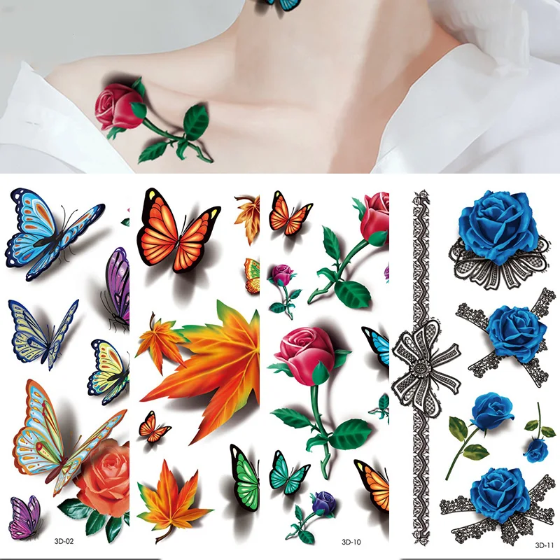 New 3D Butterfly Temporary Tattoo Sticker Rose Flower Butterfly Body Art Tattoo Stickers Waterproof Water Transfer Fake Sticker
New 3D Butterfly Temporary Tattoo Sticker Rose Flower Butterfly Body Art Tattoo Stickers Waterproof Water Transfer Fake Sticker