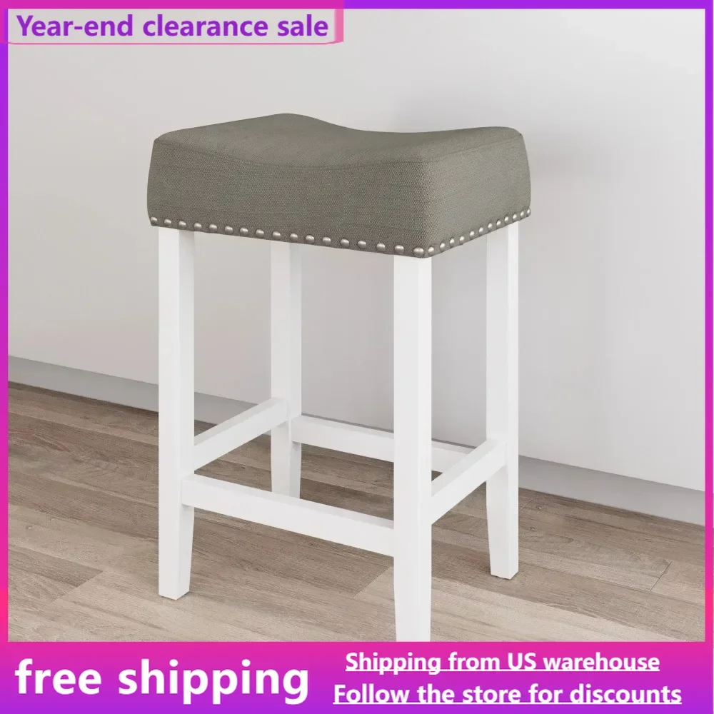 Chair Nailhead Wood Pub-Height Counter Bar Stool Gray Fabric Cushion White Finish Free Shipping Furniture
Chair Nailhead Wood Pub-Height Counter Bar Stool Gray Fabric Cushion White Finish Free Shipping Furniture