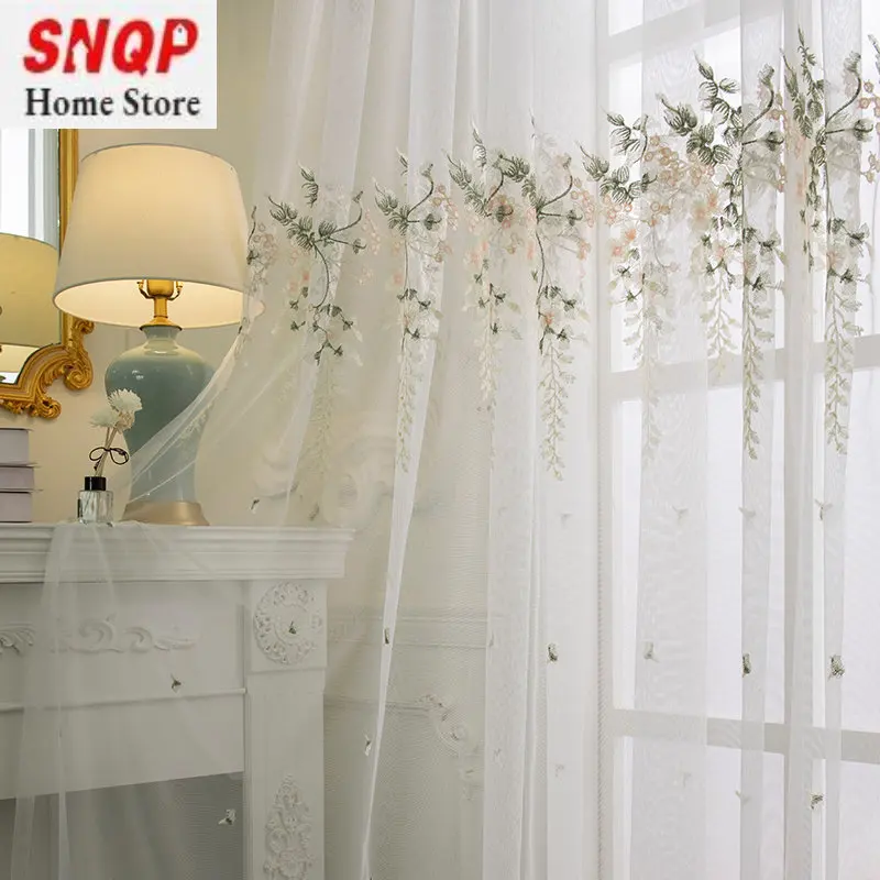 

European Gauze White Tulle Sheer Yarm Curtain for Living Room Bedroom Embroidered Transparent Window Screen Eleganc Blackout