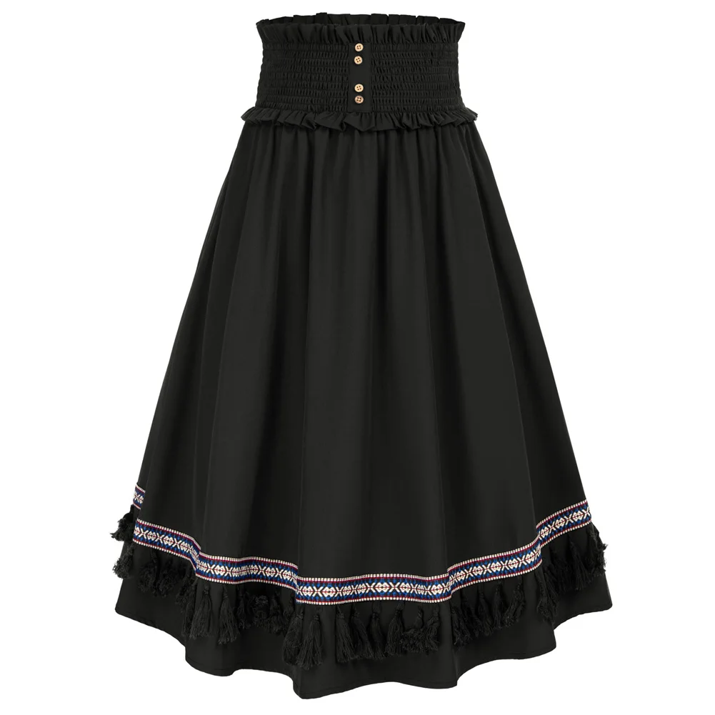 SD Women Skirts Vintage Renaissance Smocked Waist Skirt Ruffles High Waist Tassel Decorated Corset Flared A-Line Skirts 2022
SD Women Skirts Vintage Renaissance Smocked Waist Skirt Ruffles High Waist Tassel Decorated Corset Flared A-Line Skirts 2022