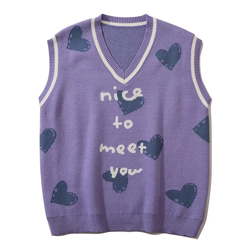 High Street Knitted Sweater Vest Men Fashion Letters Heart Sleeveless Pullover Harajuku Casual Loose Tops Couple Streetwear 2021
High Street Knitted Sweater Vest Men Fashion Letters Heart Sleeveless Pullover Harajuku Casual Loose Tops Couple Streetwear 2021