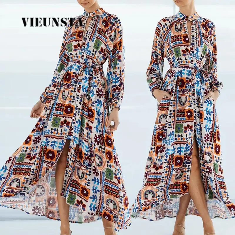 Осеннее модное шикарное платье-рубашка с цветочным принтом, женское элегантное платье макси с круглым вырезом, женское сексуальное длинное платье-трапеция в стиле бохо с разрезом
Осеннее модное шикарное платье-рубашка с цветочным принтом, женское элегантное платье макси с круглым вырезом, женское сексуальное длинное платье-трапеция в стиле бохо с разрезом