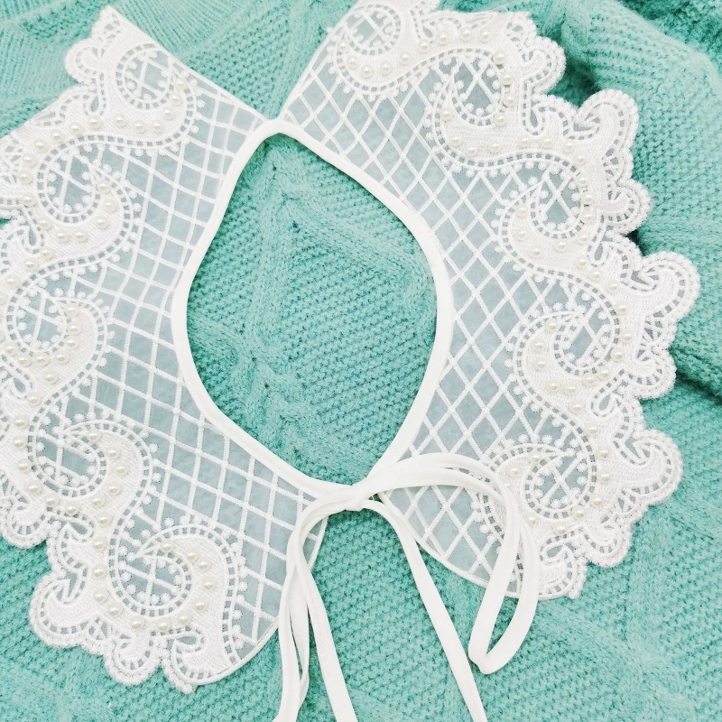 Women Vintage Plaid Lace Fake False Collar Shawl Embroidery Sea Wave Pattern Pearl Beaded Necklace Scarf Organza Drop Shipping
Women Vintage Plaid Lace Fake False Collar Shawl Embroidery Sea Wave Pattern Pearl Beaded Necklace Scarf Organza Drop Shipping