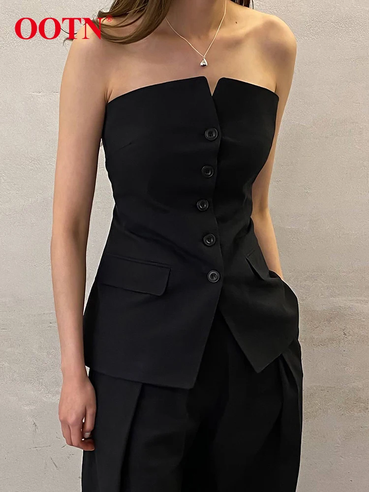 Женский однобортный Топ Без Рукавов OOTN, черный офисный элегантный жилет из полиэстера, весна 2023 
Женский однобортный Топ Без Рукавов OOTN, черный офисный элегантный жилет из полиэстера, весна 2023