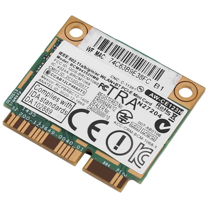 1 шт. для Azurewave BCM94352HMB WIFI мини Pcie 802.11AC 867 МГц беспроводная карта WIFI WLAN Bluetooth карта
1 шт. для Azurewave BCM94352HMB WIFI мини Pcie 802.11AC 867 МГц беспроводная карта WIFI WLAN Bluetooth карта