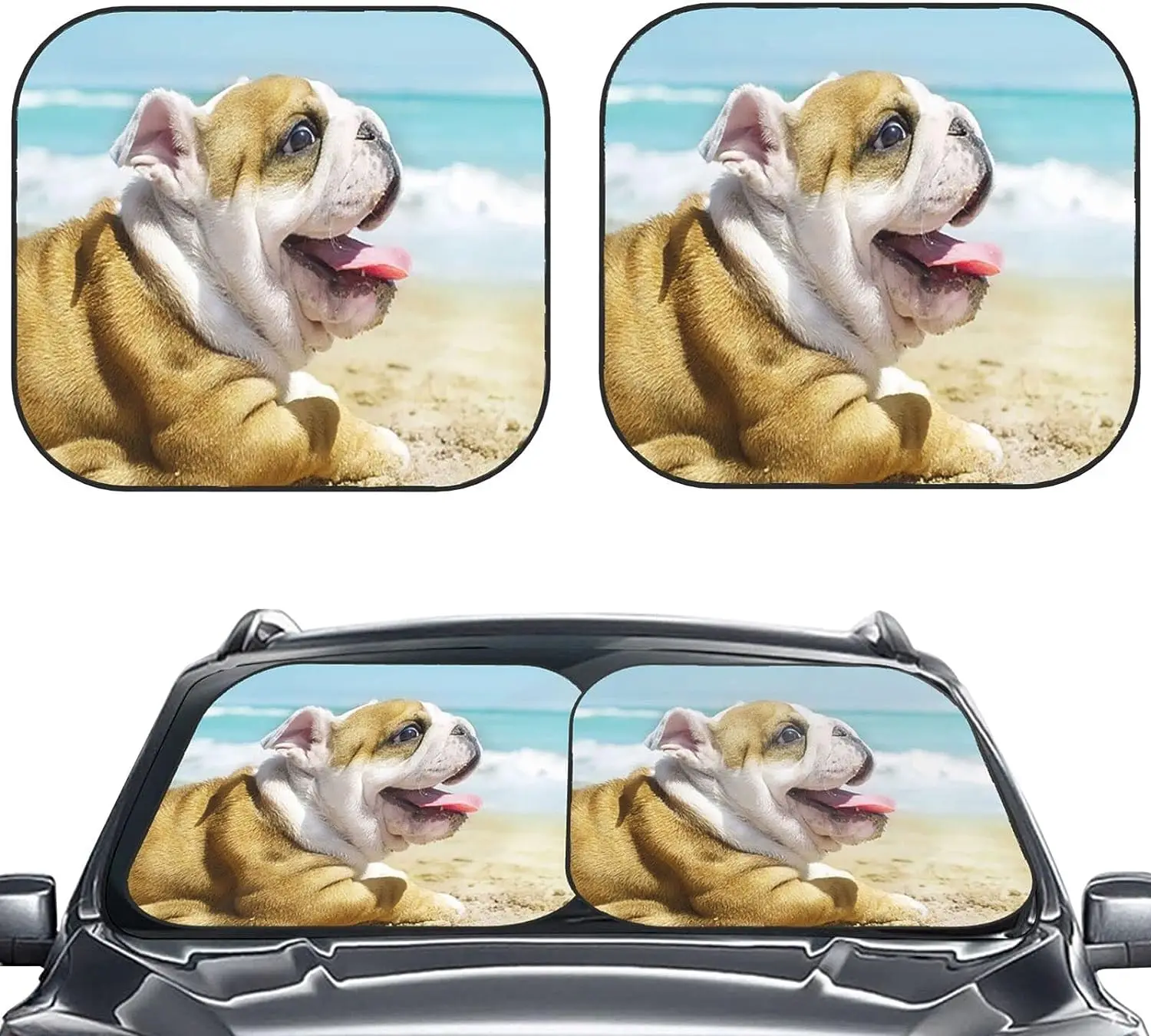 

Beach Bulldog Car Windshield Sun Shade Auto Foldable 2pcs Window Sunshades for Most Windshield Sun Visor Protector Large
