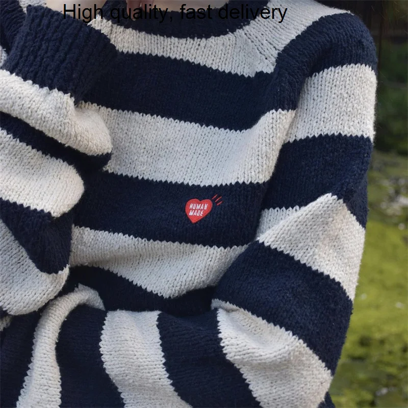 MADE 21AW HUMAN Little Heart Embroidery Stripe Color Matching Sweater Fallow Baggy Round Neck For Men And Women
MADE 21AW HUMAN Little Heart Embroidery Stripe Color Matching Sweater Fallow Baggy Round Neck For Men And Women