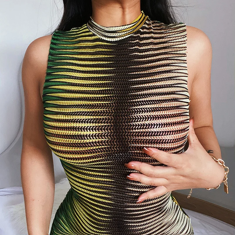 Summer Sexy Dress Female Clothing Streetwear Women Sleeveless See Through Bodycon Striped Mini Sundress Vestidos de mujer Robe
Summer Sexy Dress Female Clothing Streetwear Women Sleeveless See Through Bodycon Striped Mini Sundress Vestidos de mujer Robe