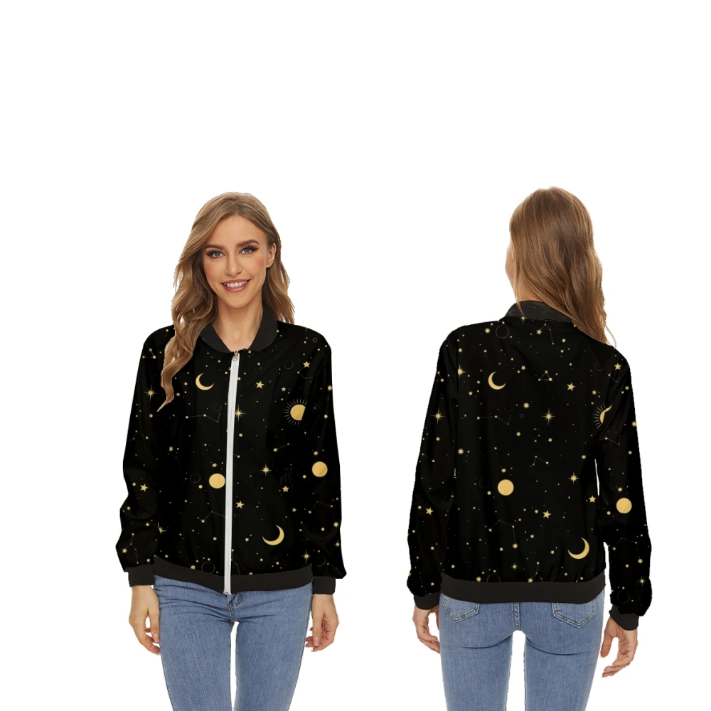 Women's Jackets Moon Star Pattern Tops Long-Sleeved Baseball Collar Zipper Coat Slim Lady Girls Jacket Street Style 4
Women's Jackets Moon Star Pattern Tops Long-Sleeved Baseball Collar Zipper Coat Slim Lady Girls Jacket Street Style 4