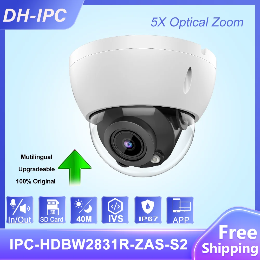 

Dahua 8MP 4K MIni POE IPC-HDBW2831R-ZAS-S2 IR40M Audio Alarm SD Card Slot H.265+ IP67 IK10 Zoom Surveillance Network Camera