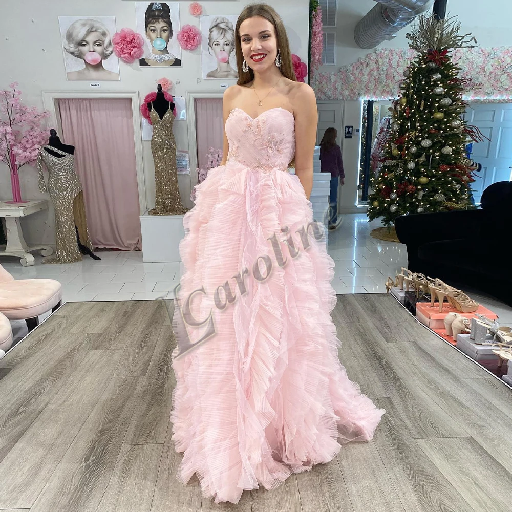 

Caroline Fashionable Sweetheart Crystals Beading Bling Evening Gowns A-Line For Women Appliques Custom Made Vestido De Fiesta