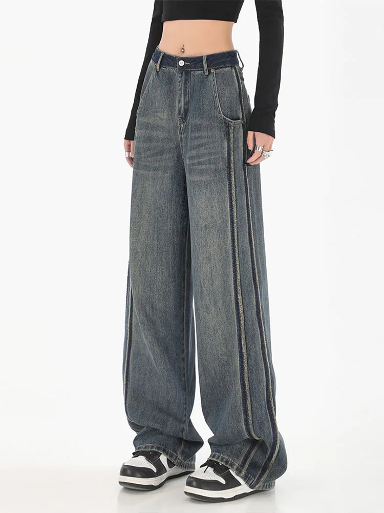 Retro Wash Gradient Women High Waist Jean Trousers 2022 Autumn Winter Loose Wide Leg Ladies Denim Pants Chic Harajuku Streetwear 
Retro Wash Gradient Women High Waist Jean Trousers 2022 Autumn Winter Loose Wide Leg Ladies Denim Pants Chic Harajuku Streetwear