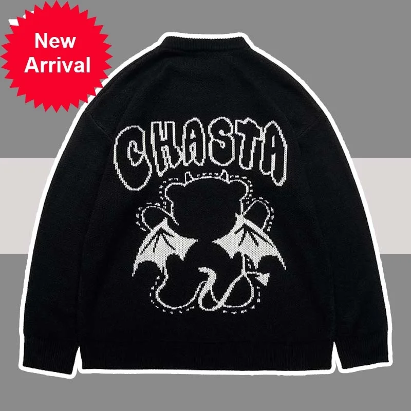 Мужской/женский вязаный свитер с рисунком медведя, дьявола 
Мужской/женский вязаный свитер с рисунком медведя, дьявола